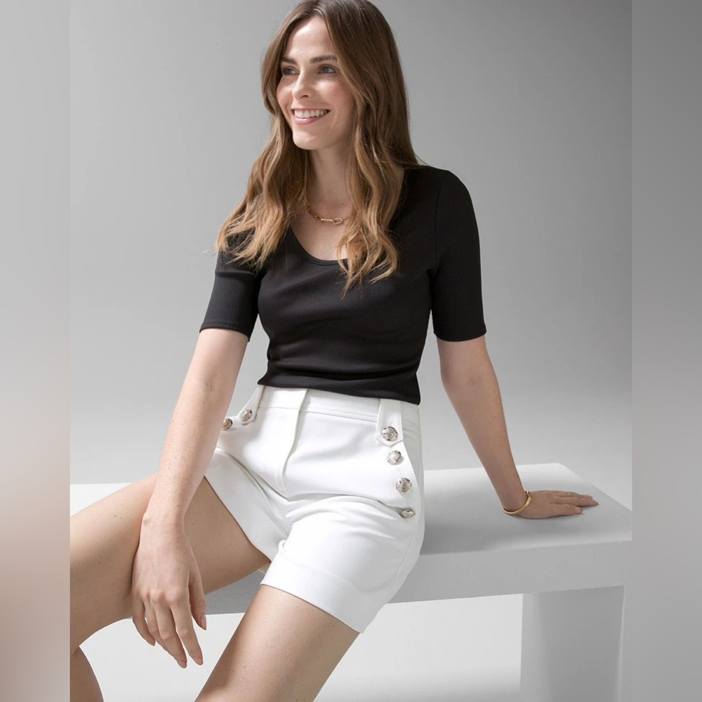 White House Black Market Black Ribbed Short Sleeve Forme Top XXS